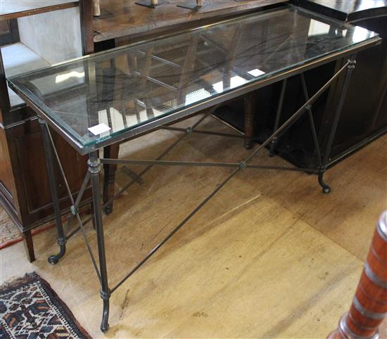 Wrought iron and glass console table